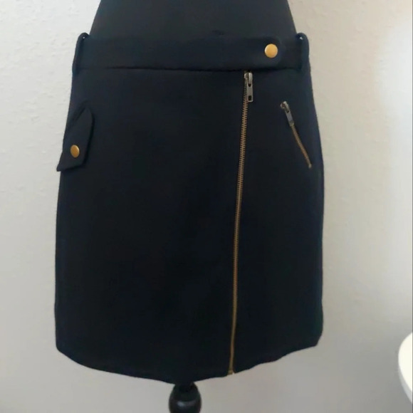 J.Crew wool pencil skirt black- Assymmetrical gold zipper Size 12p New - Picture 1 of 6